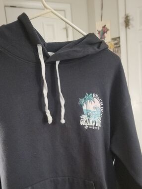Ocean Drive Black Crewneck Hoodie with Pastel Coastal Graphic